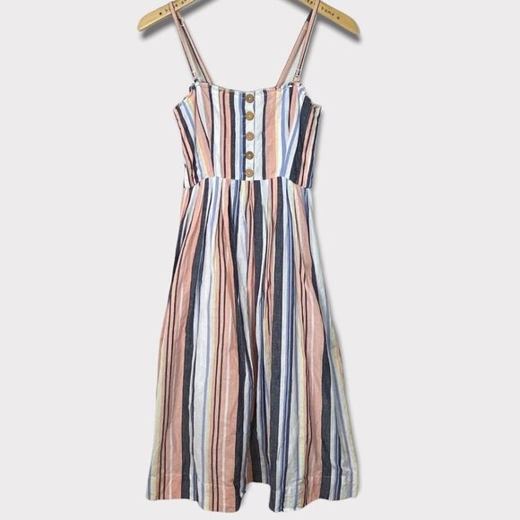 Free People Lilah Midi Dress Size XS Striped Rayon Bohemian Button Convertible - Picture 5 of 13